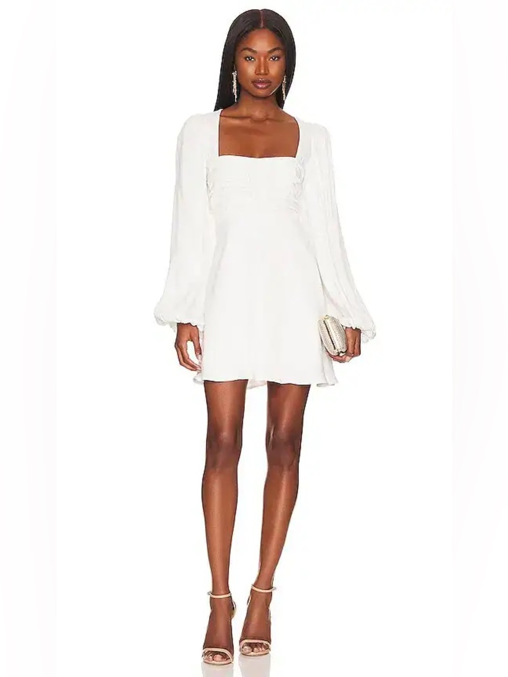 For Love & Lemons White Beatrice Long-Sleeve Mini Dress